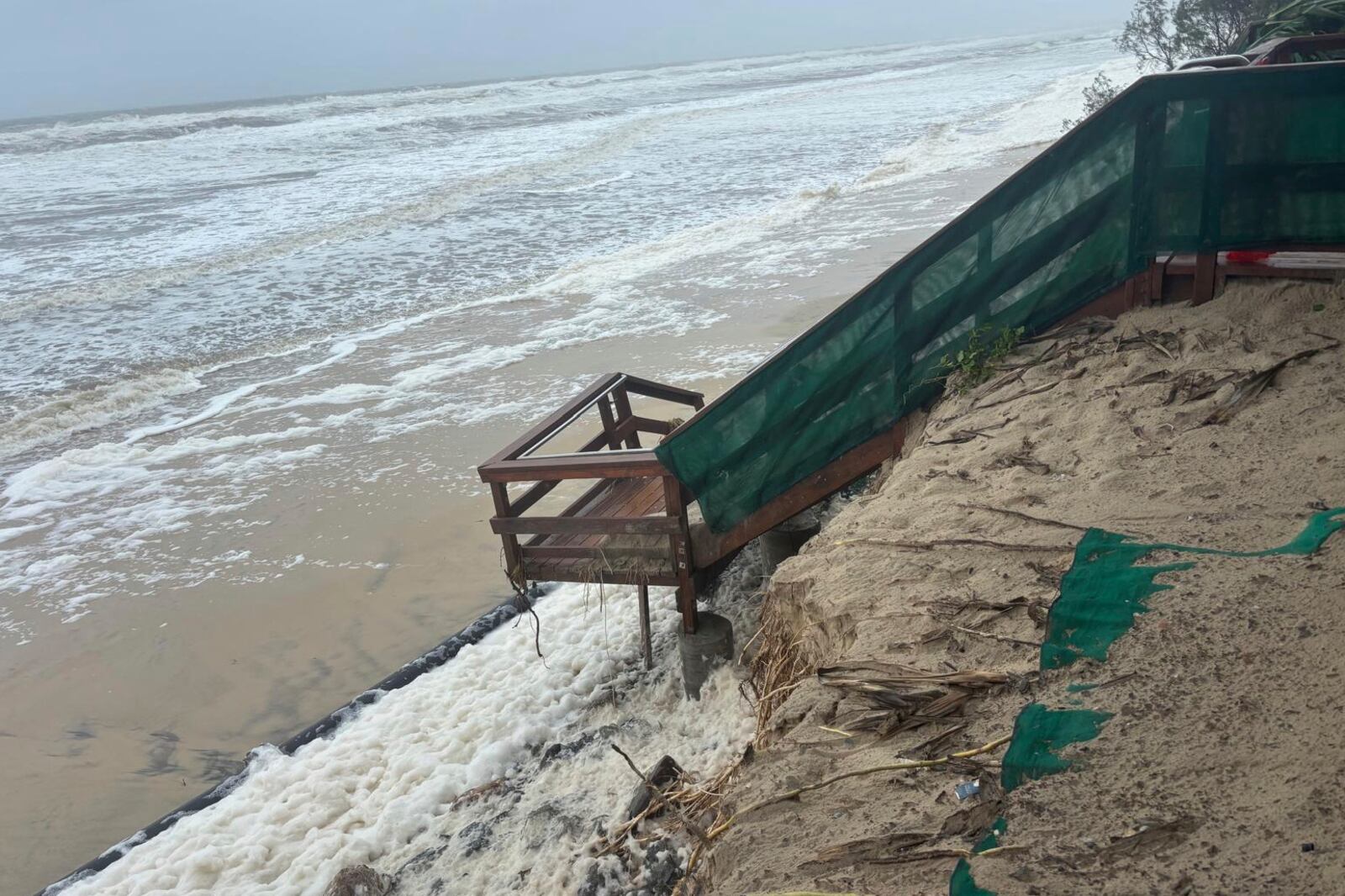 Beach erosion following cyclone Alfred on the Gold Coast, Australia, Saturday, March 8, 2025. (AP Photo/John Pye)