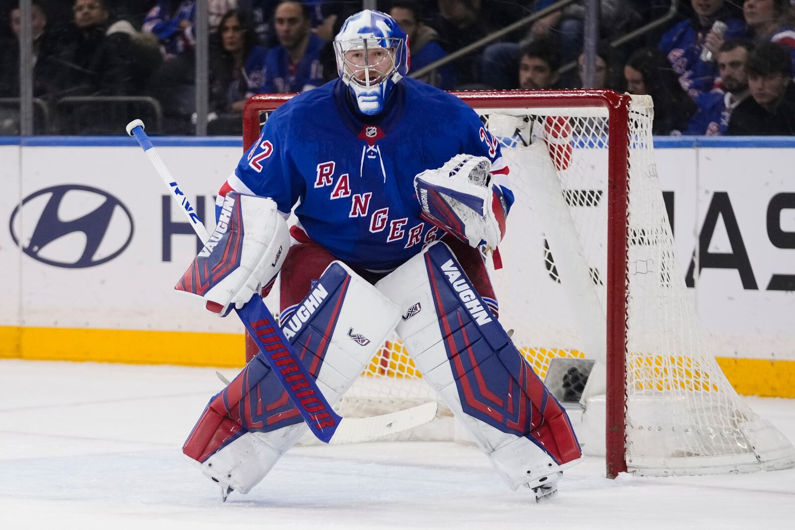 New York Rangers goaltender Jonathan Quick (32) protects the net during the second period of an NHL hockey game against the Vegas Golden Knights Sunday, Feb. 2, 2025, in New York. (AP Photo/Frank Franklin II)