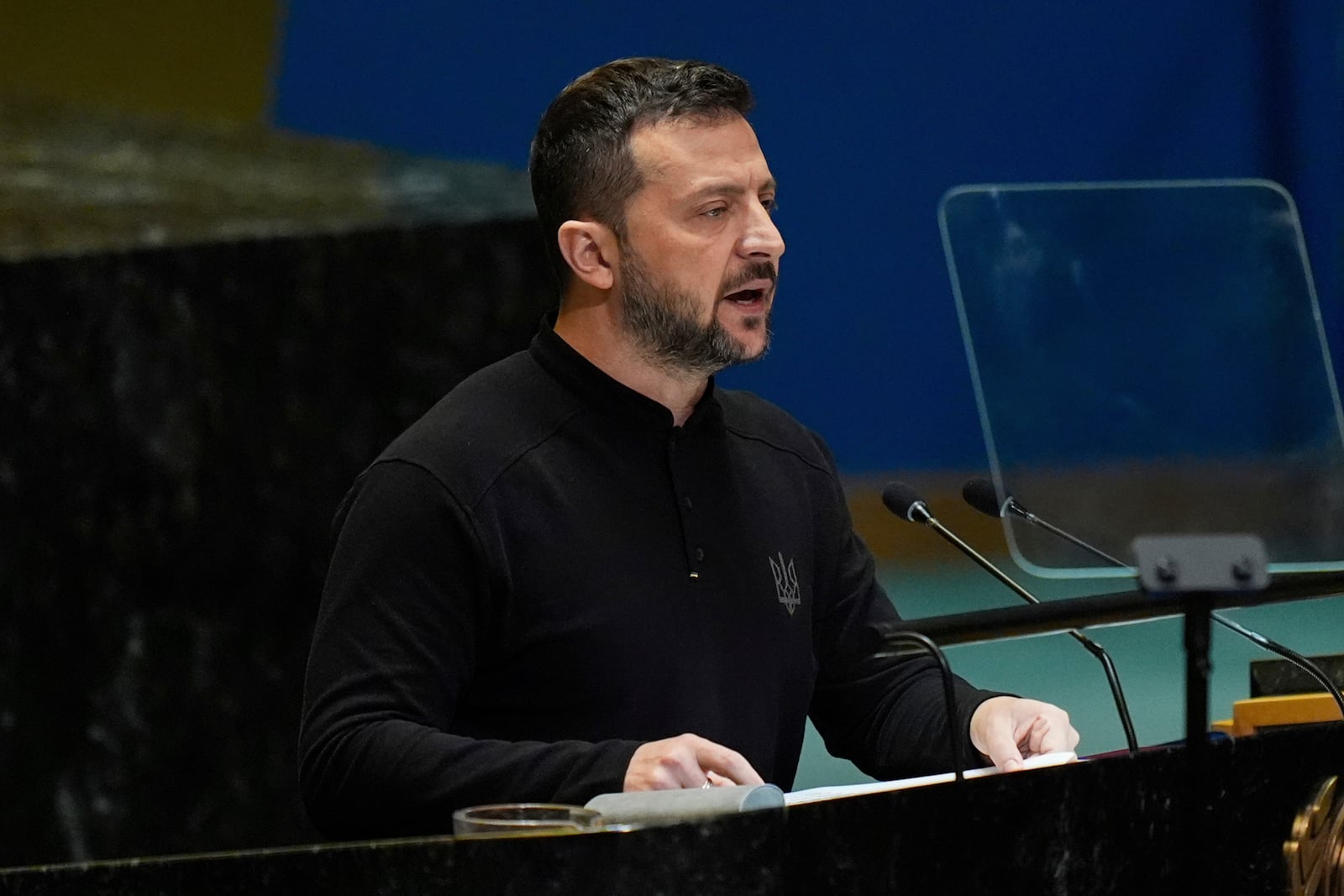 FILE - Ukraine's President Volodymyr Zelenskyy addresses the 79th session of the United Nations General Assembly, Sept. 25, 2024, at UN headquarters. (AP Photo/Julia Demaree Nikhinson, File)