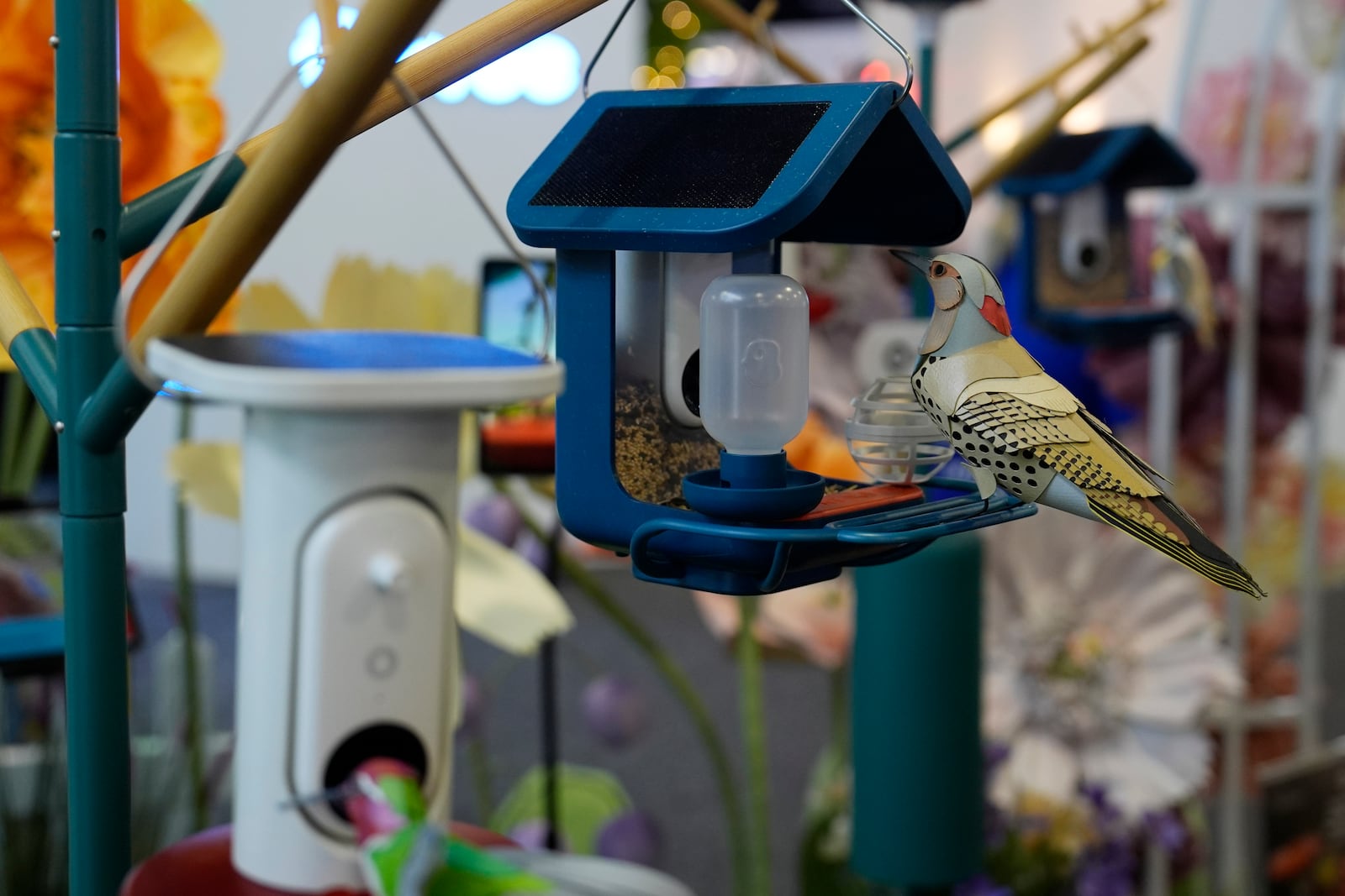 A Bird Buddy smart bird feeder is on display at the Wonder booth during the CES tech show Wednesday, Jan. 8, 2025, in Las Vegas. (AP Photo/John Locher)