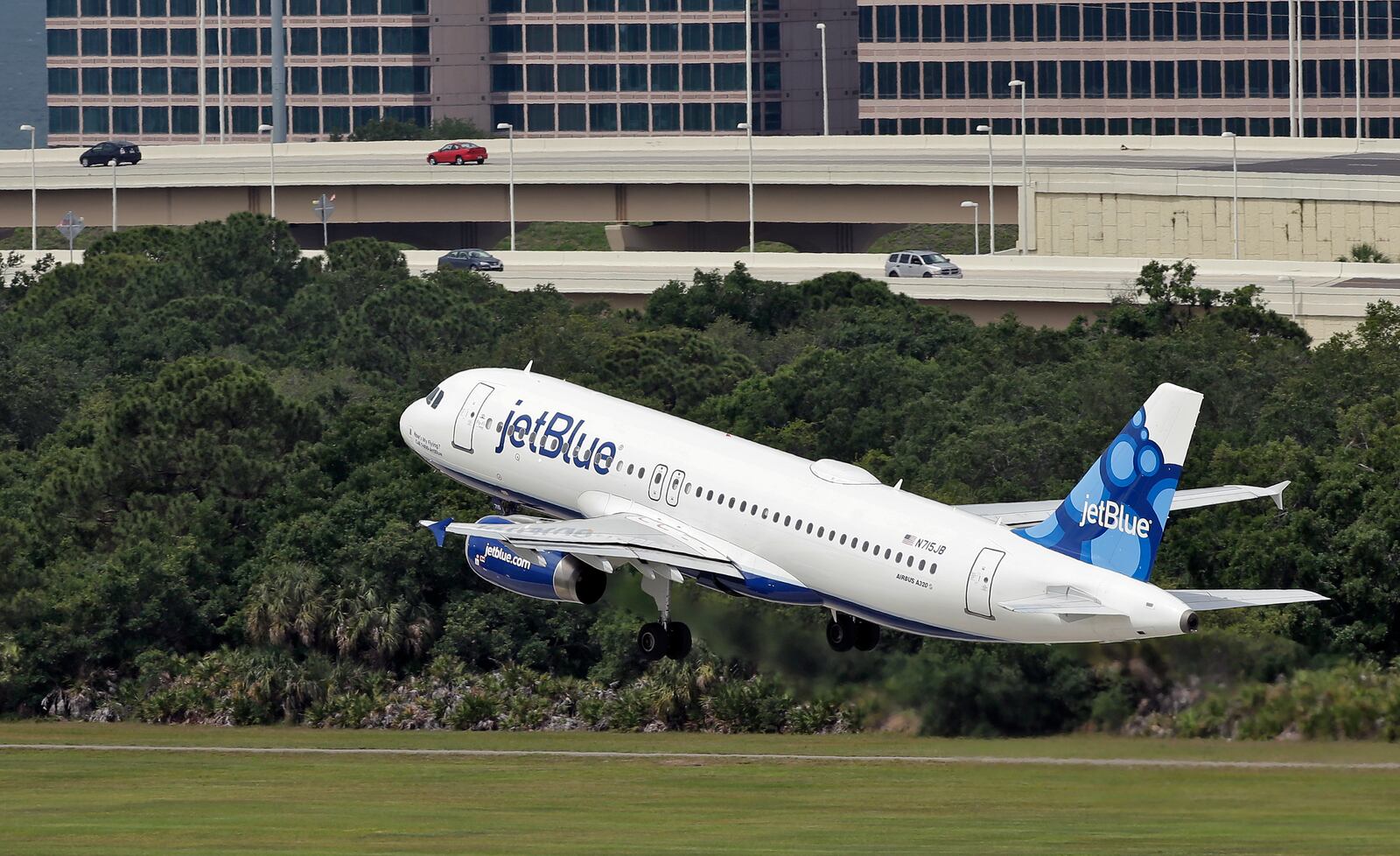 FILE - A JetBlue Airways Airbus A320-232 takes off from the Tampa International Airport in Tampa, Fla., May 15, 2014 (AP Photo/Chris O'Meara, File)