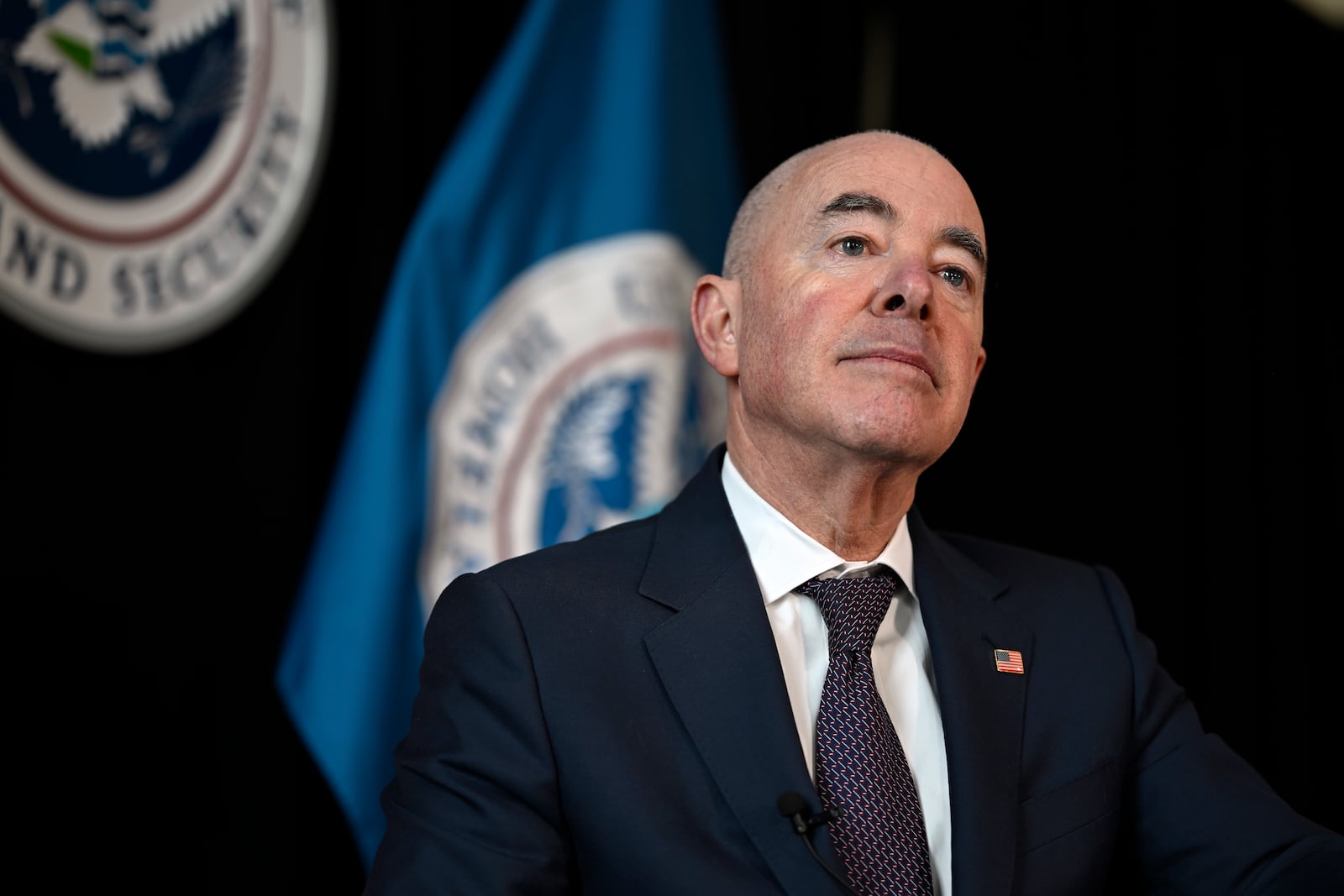 Outgoing Homeland Security Secretary Alejandro Mayorkas during a press interview on Friday, Jan. 10, 2025, in Washington. (AP Photo/John McDonnell)