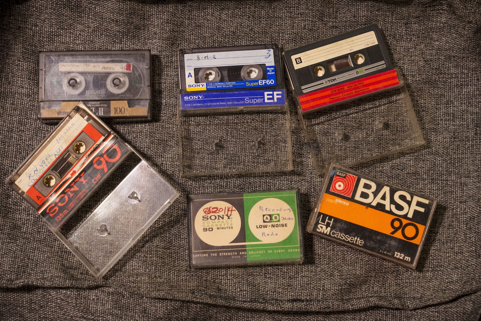 Old cassette tapes are arranged for a photograph inside a house in Srinagar, Indian controlled Kashmir, Friday, Feb. 14, 2025. (AP Photo/Dar Yasin)