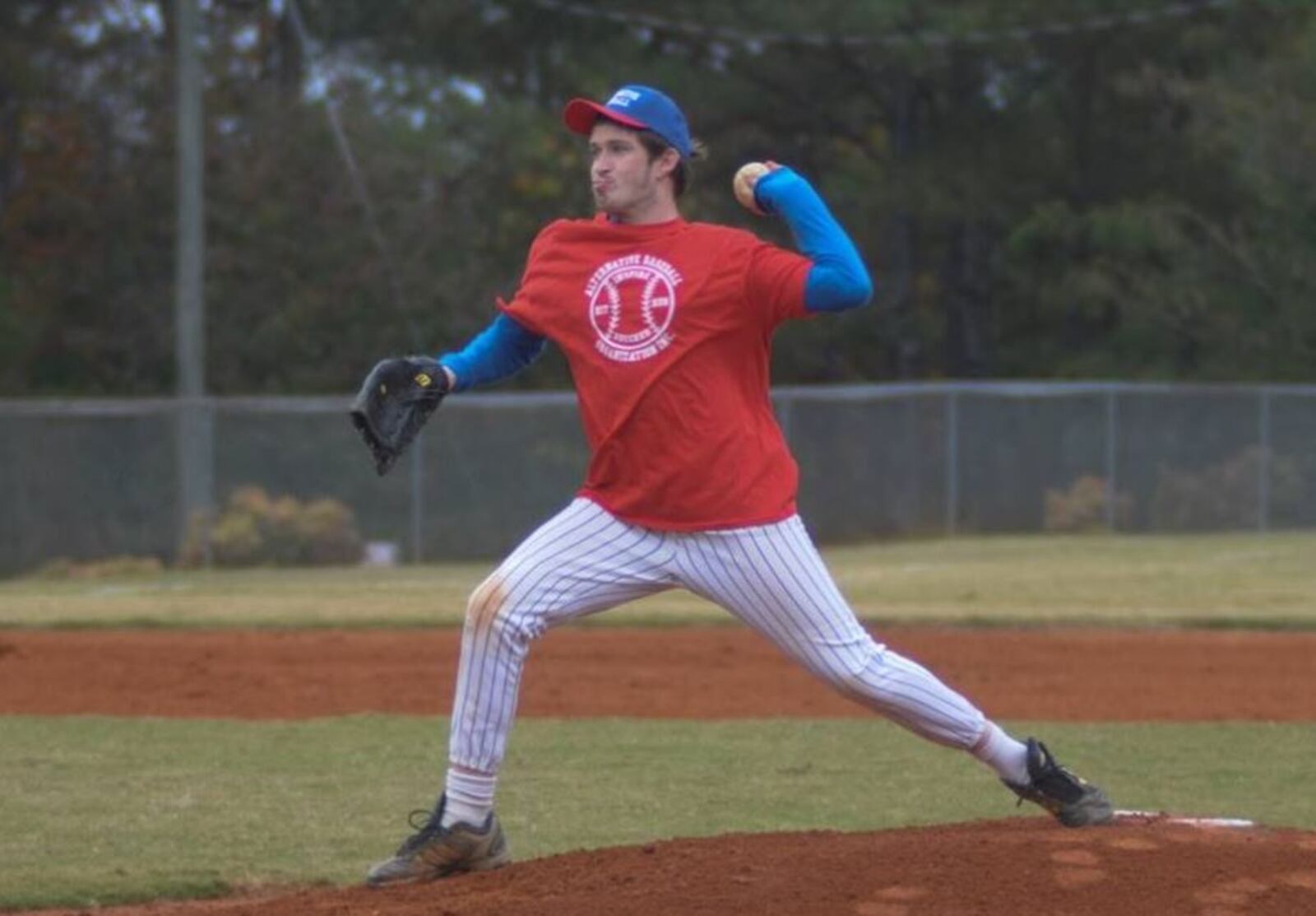 A pitch is thrown during an Alternative Baseball game.