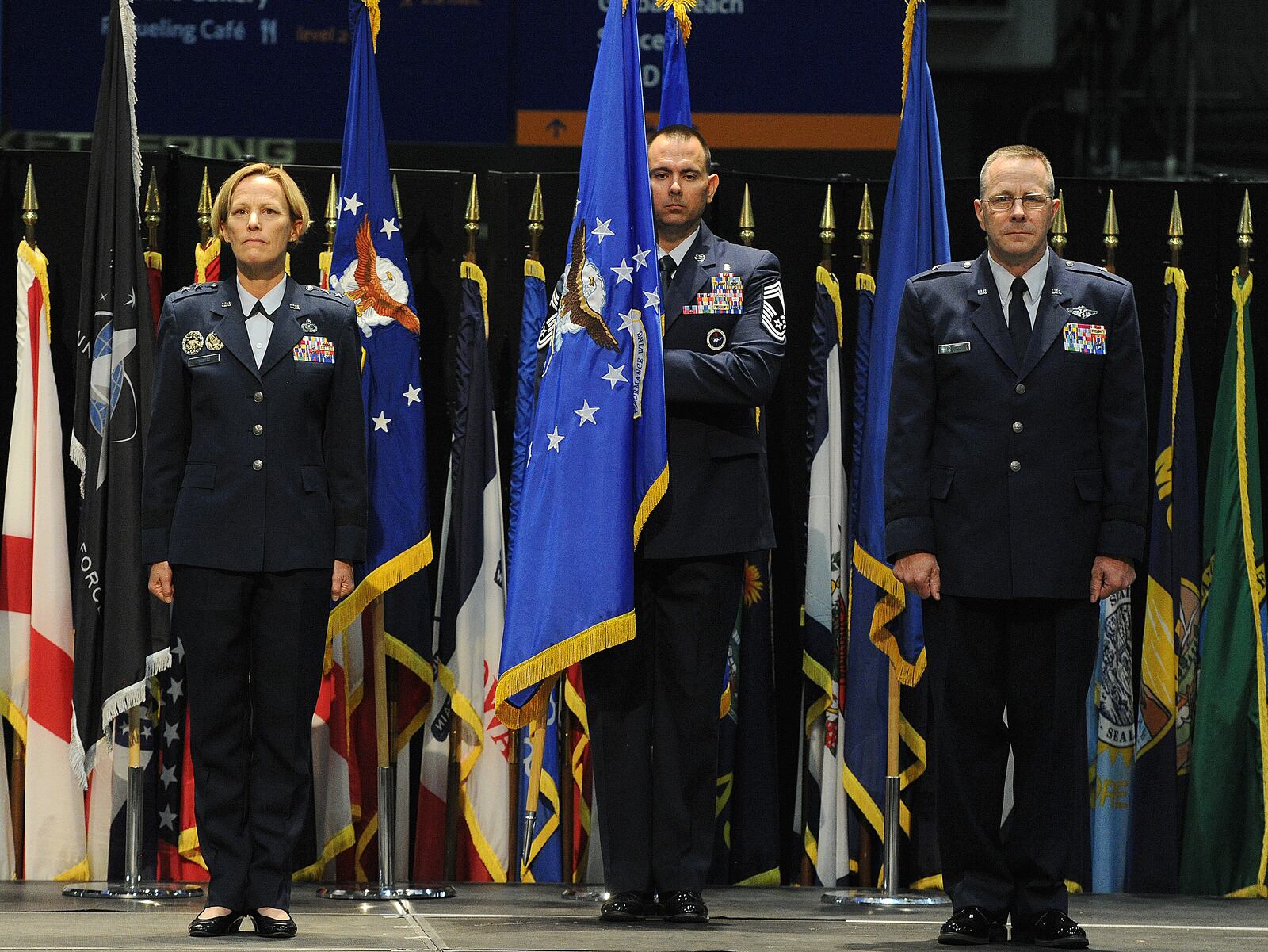 Major General Heather l. Pringle turns over command of the Air Force Reseach Laboratory's (AFRL)  711TH Human Performance Wing to Brigadier General John R. Andrus, Monday July, 19, 2021 at the National Museum of the United States Air Force. MARSHALL GORBY\STAFF