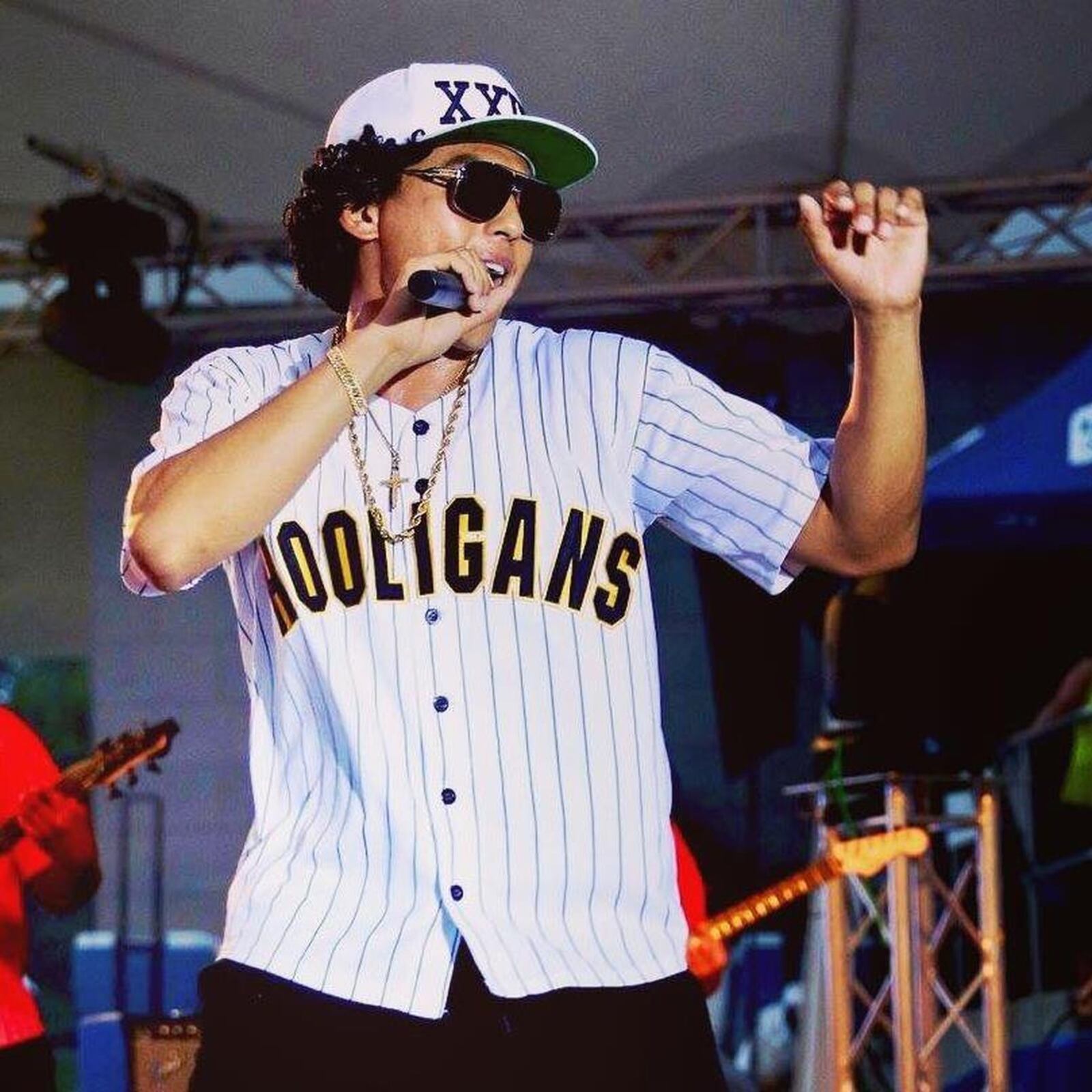 Evan Saucedo (pictured) of Uptown Funk, the Los Angeles-based tribute to Bruno Mars, performing at Fraze Pavilion in Kettering on Thursday July 11. CONTRIBUTED