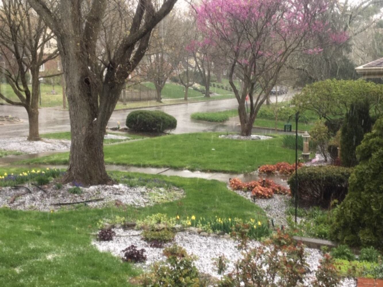 Hail, some flurries fall