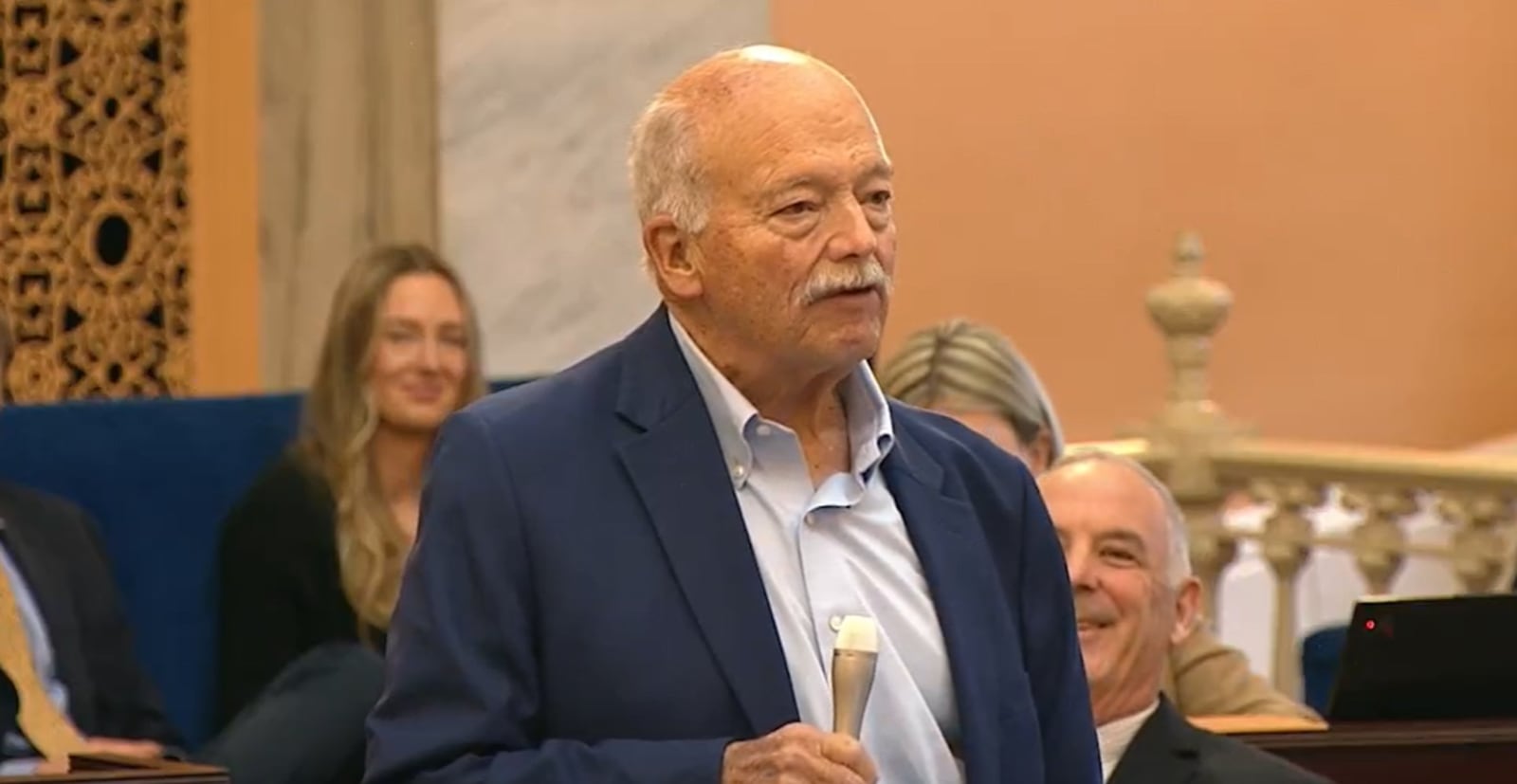 State Sen. Bob Hackett, R-London, speaks during the Dec. 18, 2024 Ohio Senate session, the last of the 135th Ohio General Assembly and his last session as a state senator, during the Ohio Senate's farewell to him. Hackett is leaving the Ohio Senate due to him reaching the end of his term limit. COURTESY OF THE OHIO CHANNEL