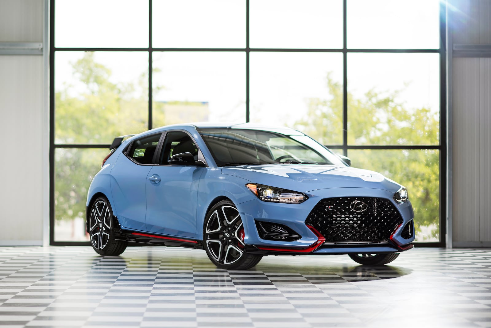 This photo provided by Hyundai Motor America shows the Hyundai Veloster N, a relative newcomer in the hot hatch segment.  (Morgan Segal Photography/Hyundai Motor America via AP)