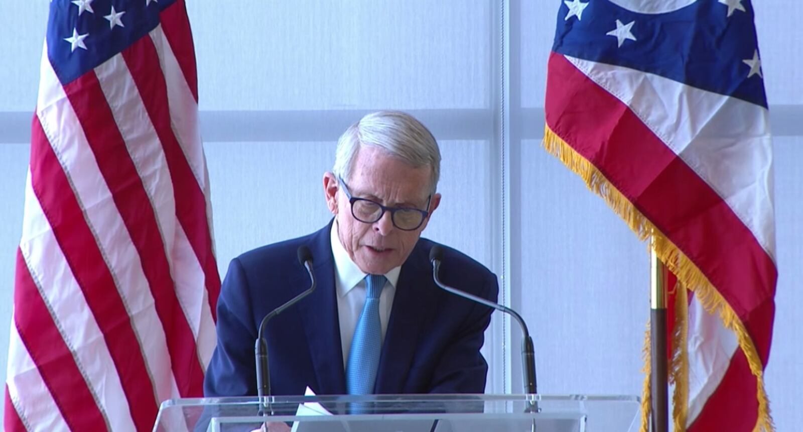 Ohio Gov. Mike DeWine speaking during an announcement on Friday about the State of Ohio Adversity and Resilience (SOAR) study. This study will utilize $20 million in state funding in order to research the root causes of and risks for mental illness and addiction. COURTESY PHOTO