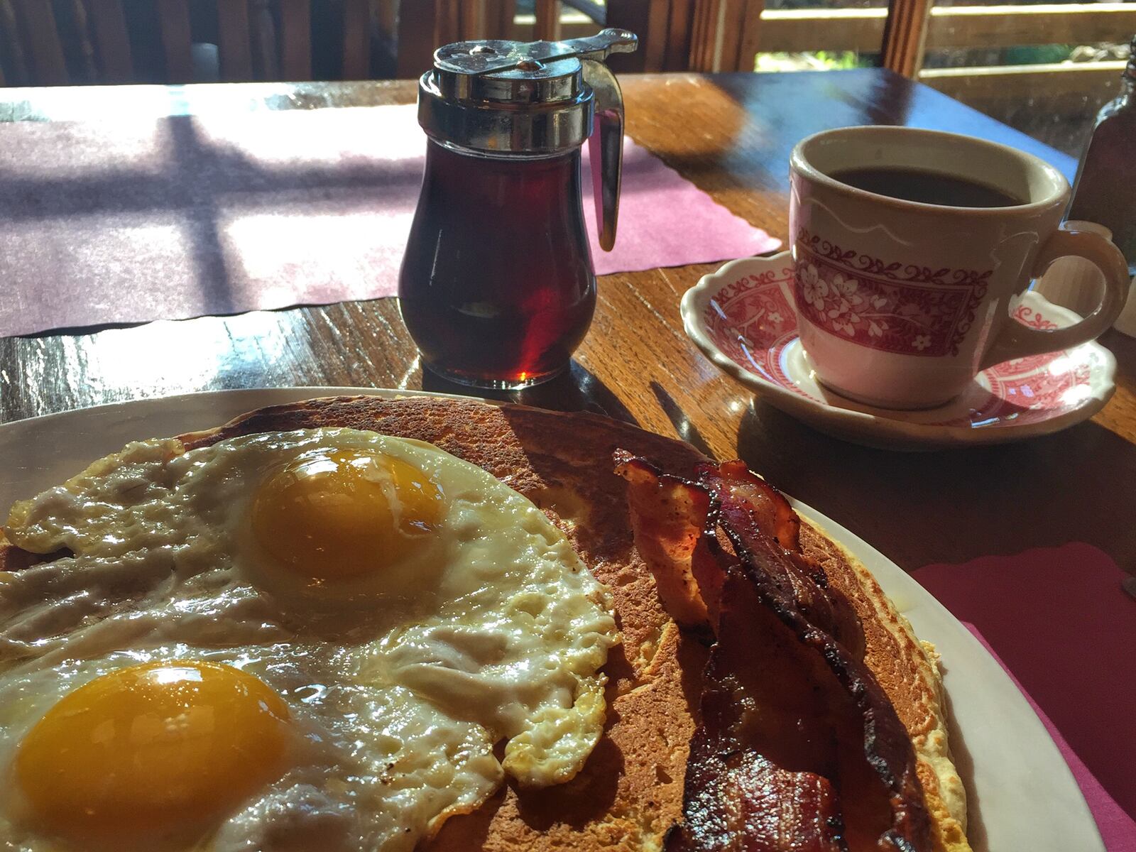 Ever had a cornmeal pancake? Here's one at Clifton Mill. All the pancakes are plate-size.