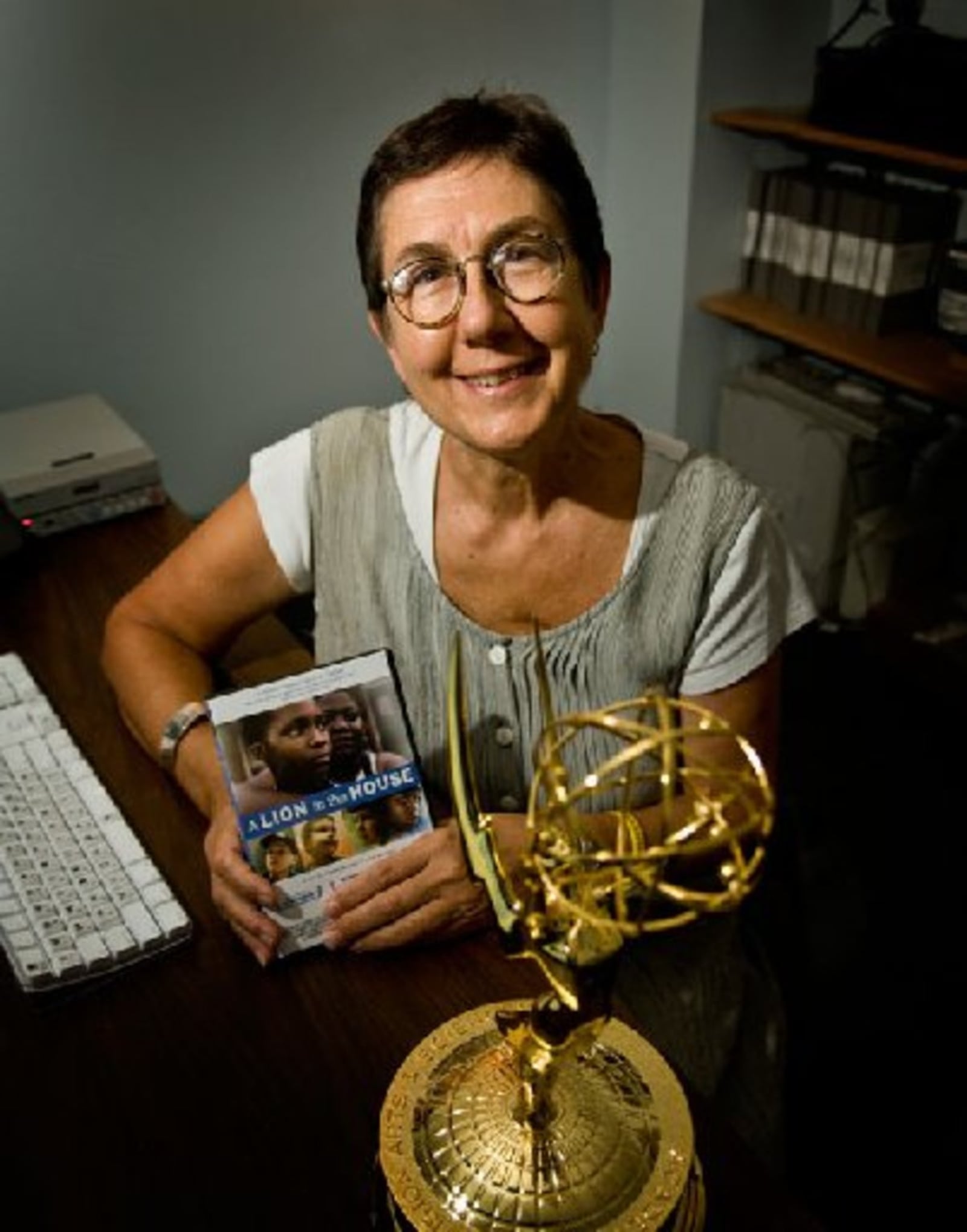 Yellow Springs filmmaker Julia Reichart with her prime time Emmy Award for the 2006 documentary, “A Lion in the House,” about children fighting cancer.