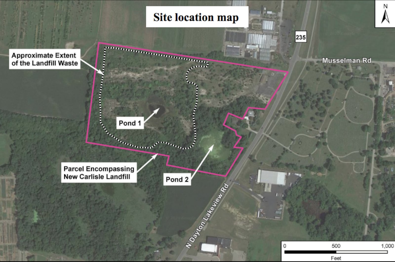 The Environmental Protection Agency is working on an updated cleanup plan for the 1960s-era New Carlisle Landfill west of Ohio 235, citing concerns with volatile chemicals in groundwater. IMAGE FROM EPA