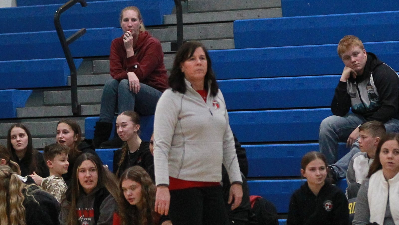 Tecumseh girls basketball coach Chasity Russell coaches against Sidney on Tuesday, Feb. 18, 2025 in Springfield