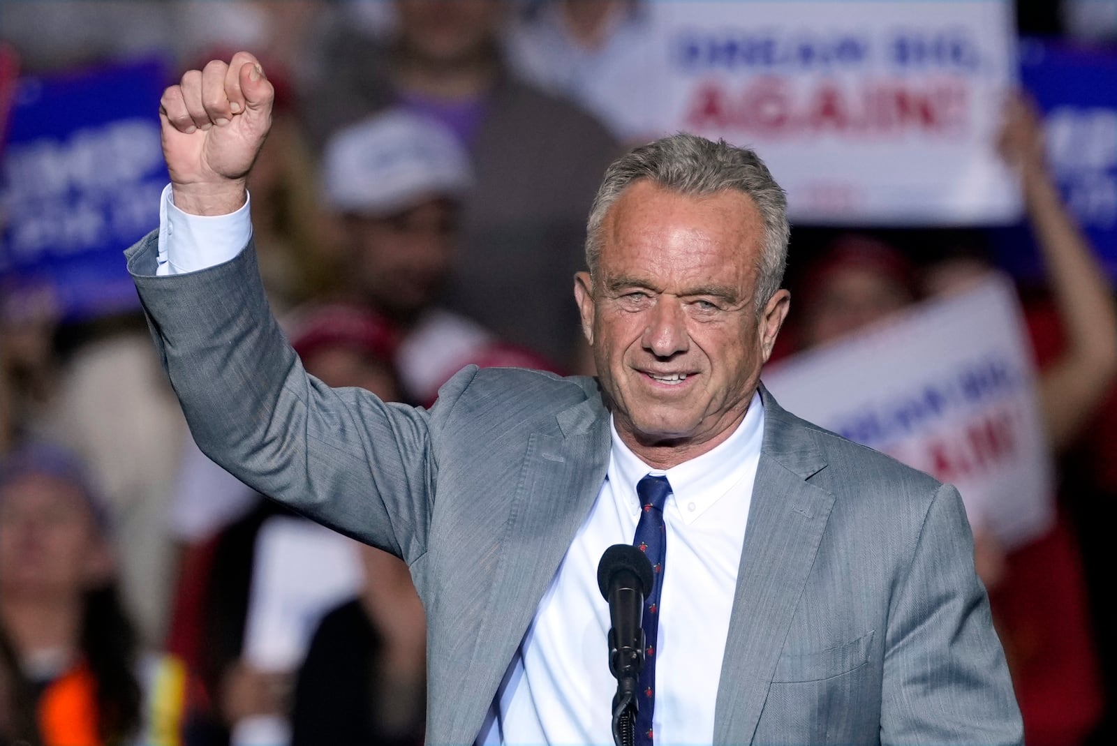 Robert F. Kennedy Jr., speaks before Republican presidential nominee former President Donald Trump at a campaign event Friday, Nov. 1, 2024, in Milwaukee. (AP Photo/Morry Gash)