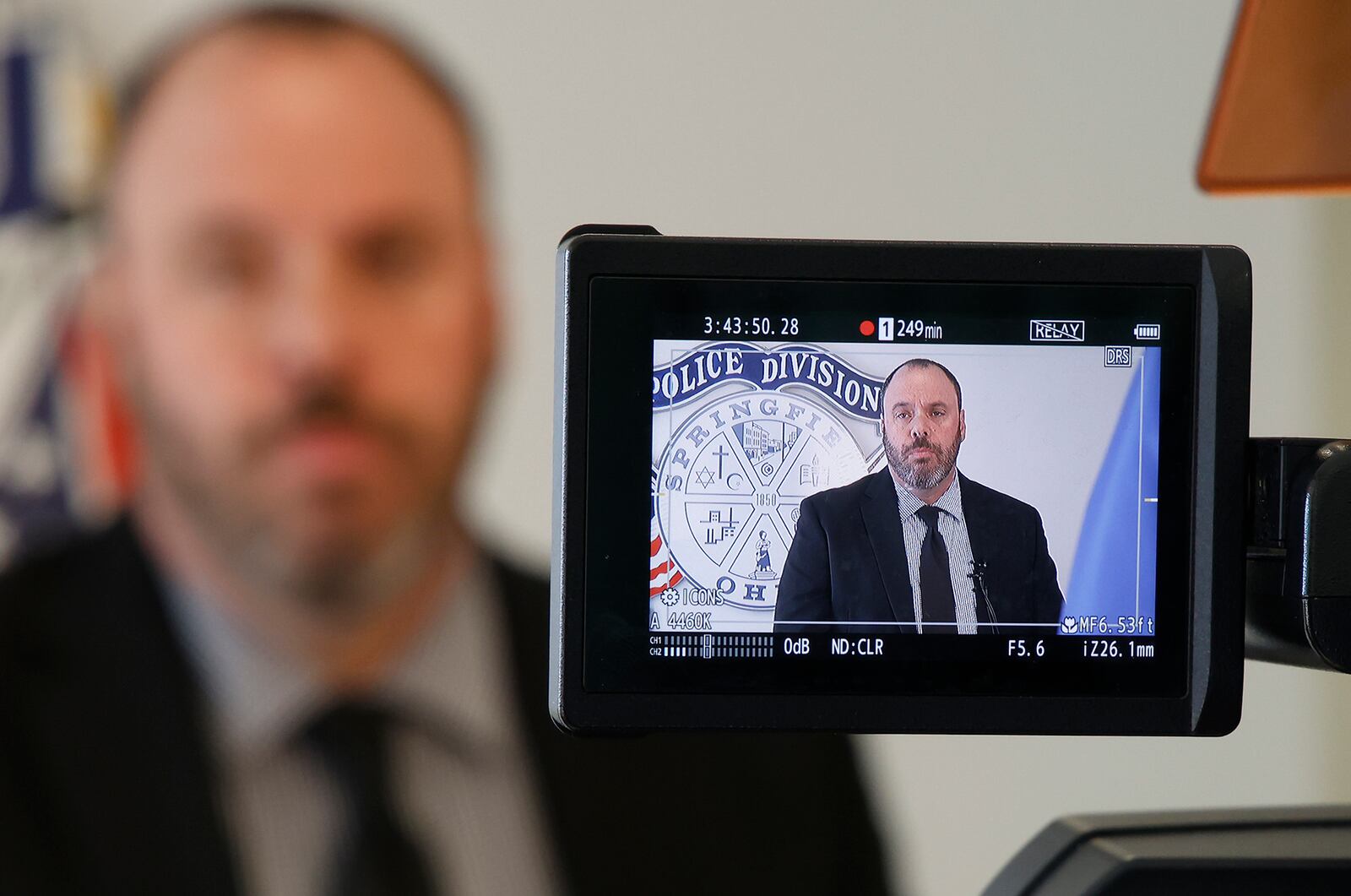 Sgt. James Byron, of the Springfield Police Division, talks about the fatal shooting that occured Nov. 23 during a press conference Tuesday, Nov. 29, 2023. BILL LACKEY/STAFF