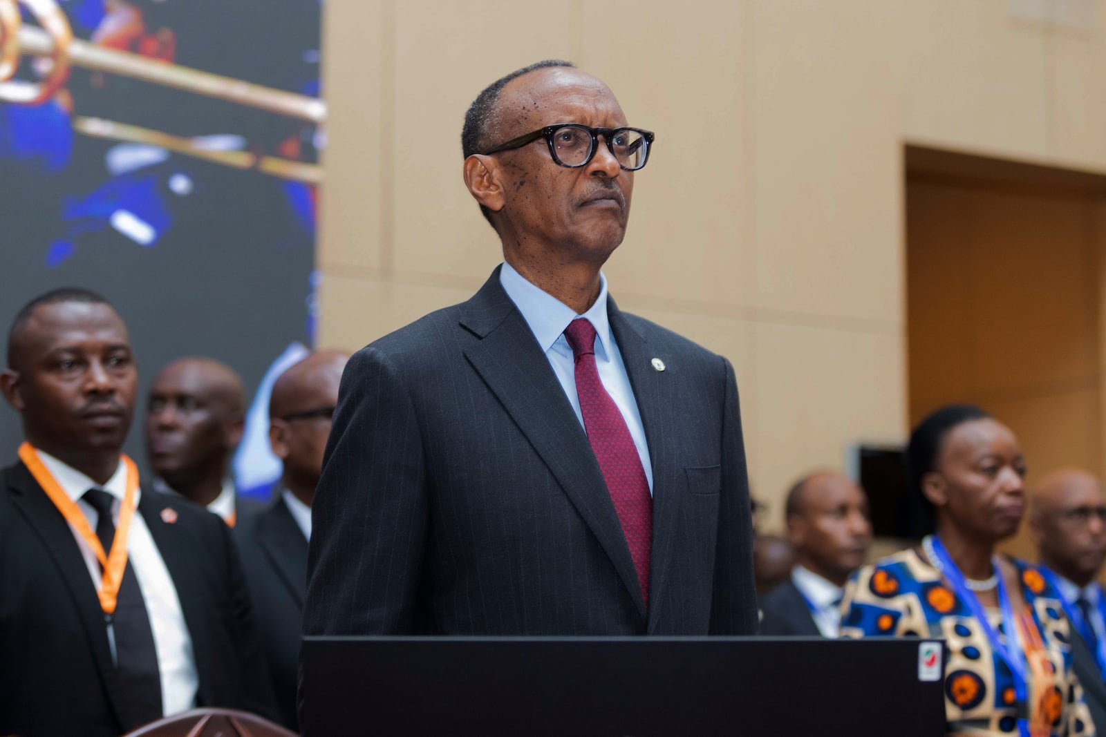 President of Rwanda Paul Kagame attends a joint summit to address conflict in Eastern Democratic Republic of Congo, hosted by the Southern African Development Community (SADC) and the East Africa Community (EAC) in Dar es Salaam, Tanzania Saturday, Feb. 8, 2025. (AP Photo/Elia Yunga)