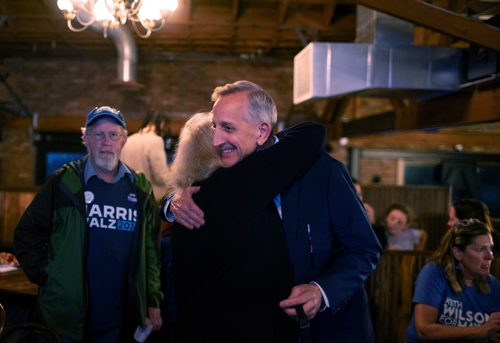 Portland mayoral candidate Keith Wilson on election night at Old Town Brewing in Northeast Portland, Ore., Tuesday Nov. 5, 2024. (Beth Nakamura/The Oregonian via AP)