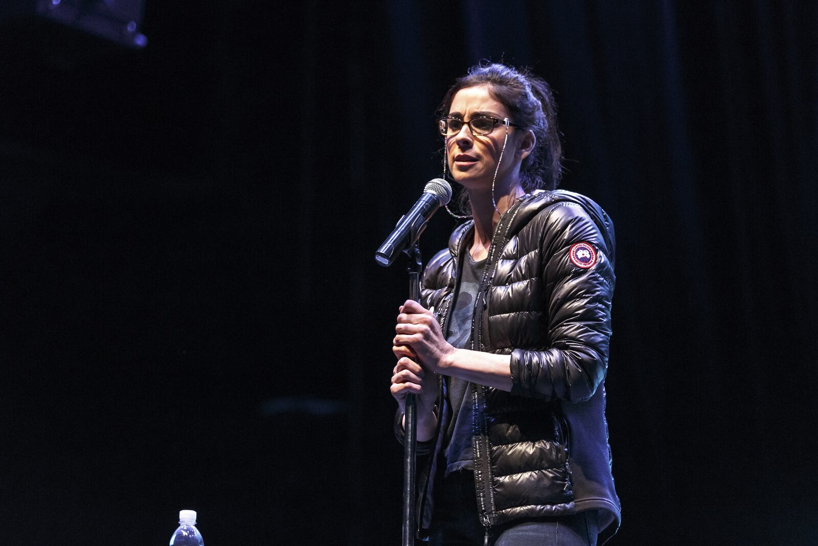 LOS ANGELES, CA - APRIL 22: Actress Sarah Silverman performs on stage at the Keep It Clean To Benefit Waterkeeper Alliance Live Earth Day Comedy Benefit on April 22, 2015 in Los Angeles, California. (Photo by Rich Polk/Getty Images for Waterkeeper Alliance)