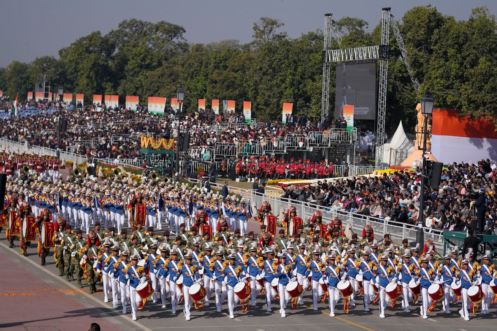 Indonesian National Armed march on the ceremonial street Kartavyapath during India's Republic Day parade celebrations in New Delhi, India, Sunday, Jan. 26, 2025. (AP Photo/Channi Anand)