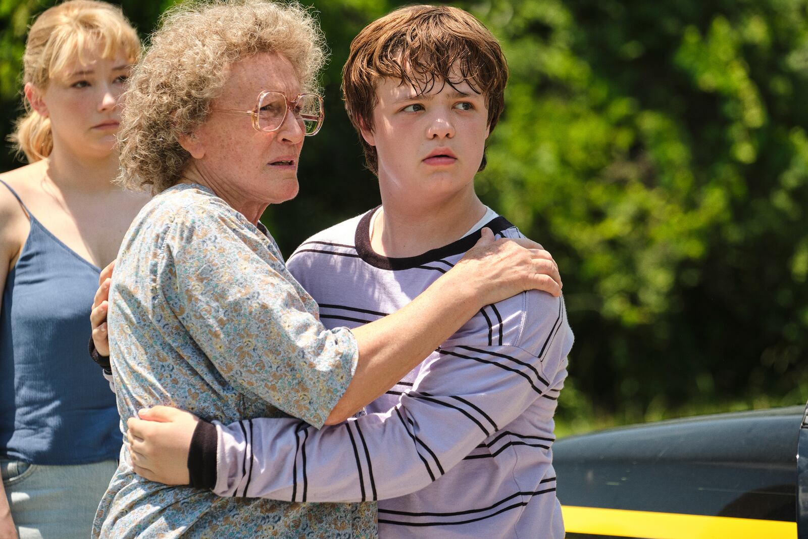 Haley Bennett (left as Lindsay), Glenn Close (as Mamaw) and Owen Asztalos (as a young J.D. Vance) in "Hillbilly Elegy." In the movie, Glenn is wearing the real-life Mamaw’s actual glasses. LACEY TERRELL / NETFLIX