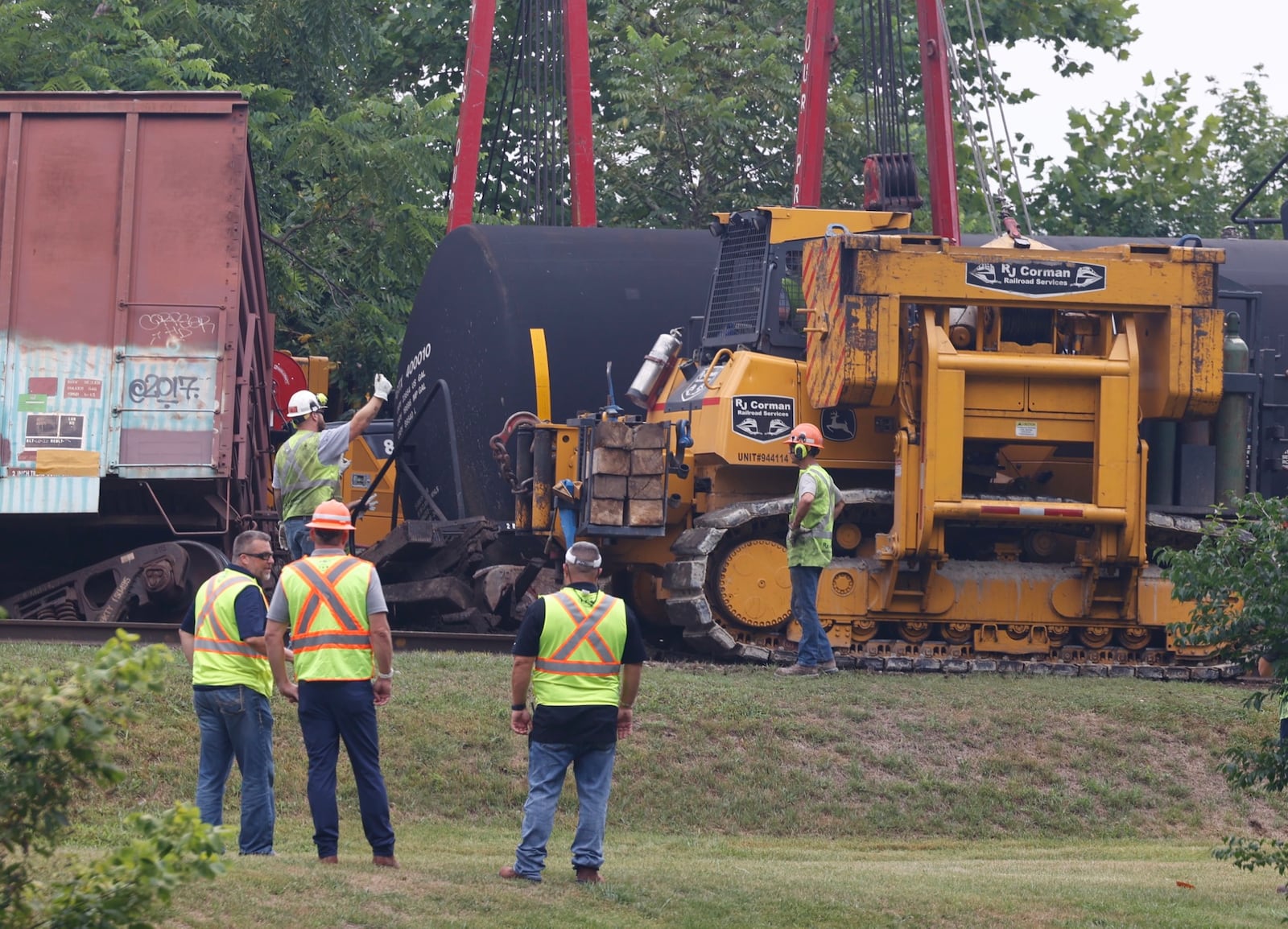 At least 10 train cars were involved in a train derailment in Springfield early Friday, August 2, 2024. The derailment occurred just west of Bechtle Avenue on the Indiana and Ohio railway. According to the Springfield Police Division, there were no injuries and no hazardous materials were spiller. The police said Bechtle Avenue will be closed for at least 7 hours. BILL LACKEY/STAFF