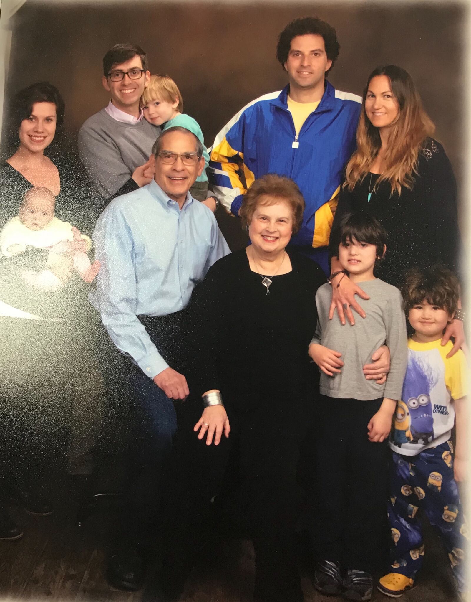 Meredith (Moss)  and Jim Levinson with their grandchildren and sons and daughters in laws, Stephen and Hannah Levinson and Joel and Randy Levinson.