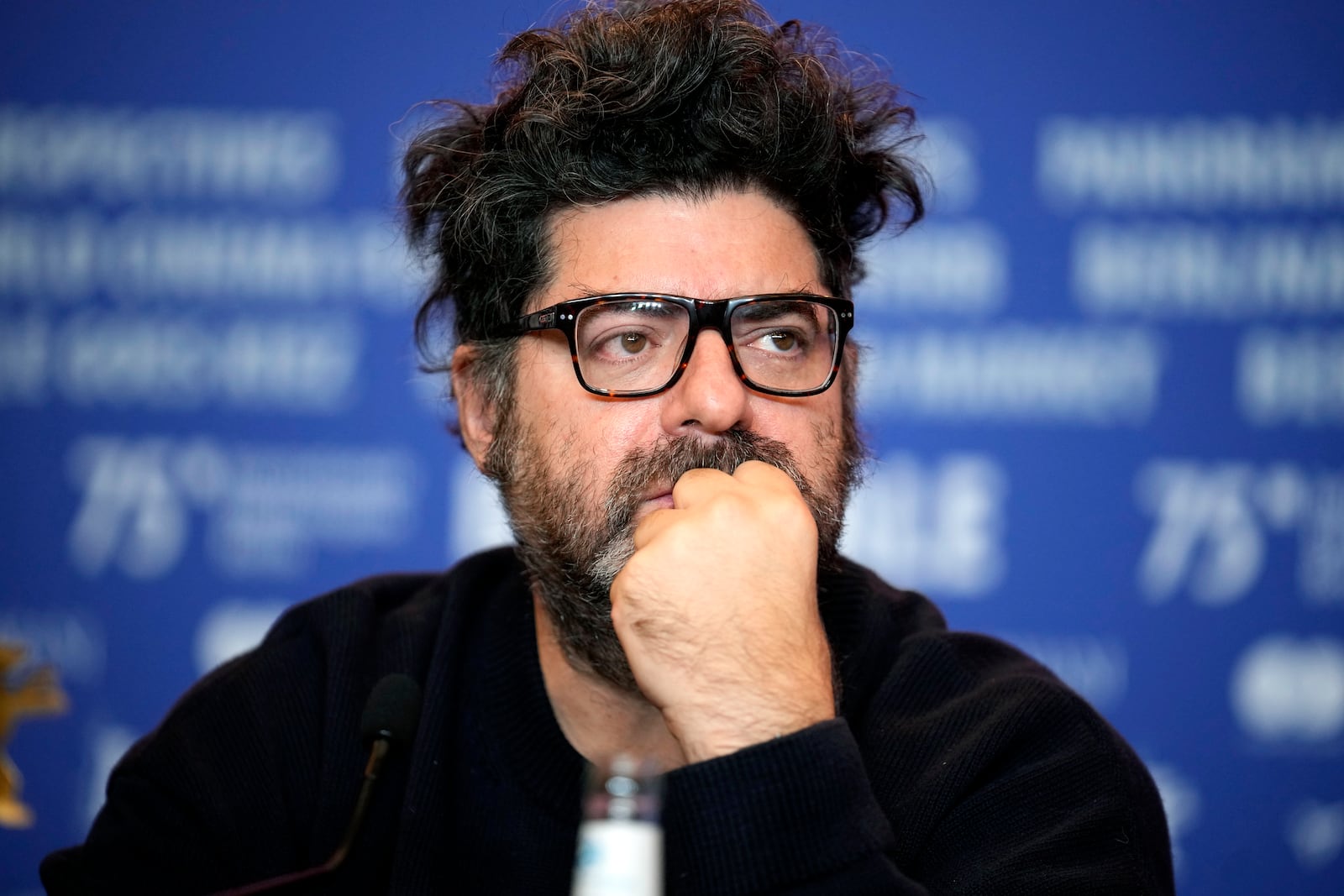 The Film Festival, Berlinale International Jury, Rodrigo Moreno attends a news conference at the opening day of International Film Festival, Berlinale, in Berlin, Thursday, Feb. 13, 2025. (AP Photo/Ebrahim Noroozi)