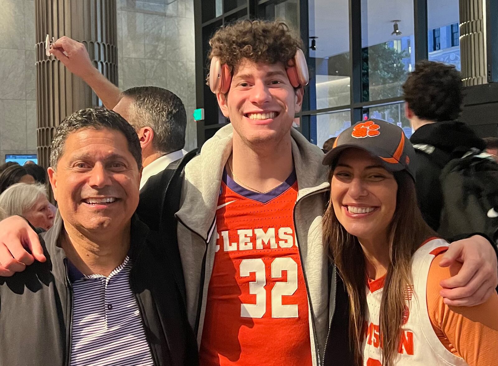 Clemson walk-on Daniel Nauseef is pictured with dad JP and mom Carmen during the NCAA tournament in 2024. Contributed photo