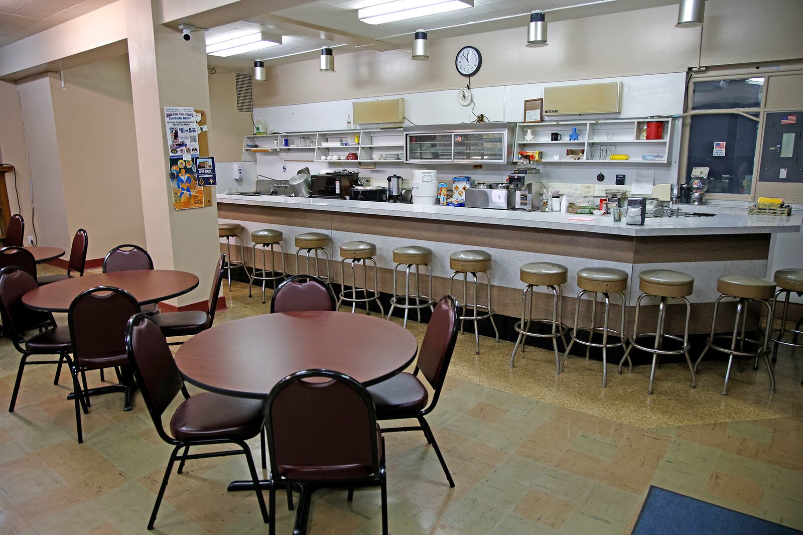 A lunch counter in the Springfield Masonic Center on West High Street Tuesday, March 23, 2024. To celebrate the building's 100th year, the Mason's are holding an open house so the members of the community can tour the Masonic Center. BILL LACKEY/STAFF