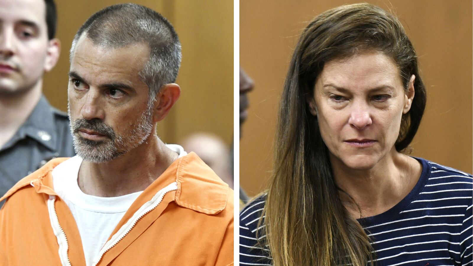 Fotis Dulos, left, and Michelle Troconis, both of Farmington, Conn., are arraigned June 3, 2019, on charges of tampering with or fabricating physical evidence and first-degree hindering prosecution in the May 24 disappearance of Jennifer Dulos. The couple has since been charged with murder and conspiracy to commit murder. Fotis Dulos, 52, attempted suicide at his home Tuesday, Jan. 28, 2020.