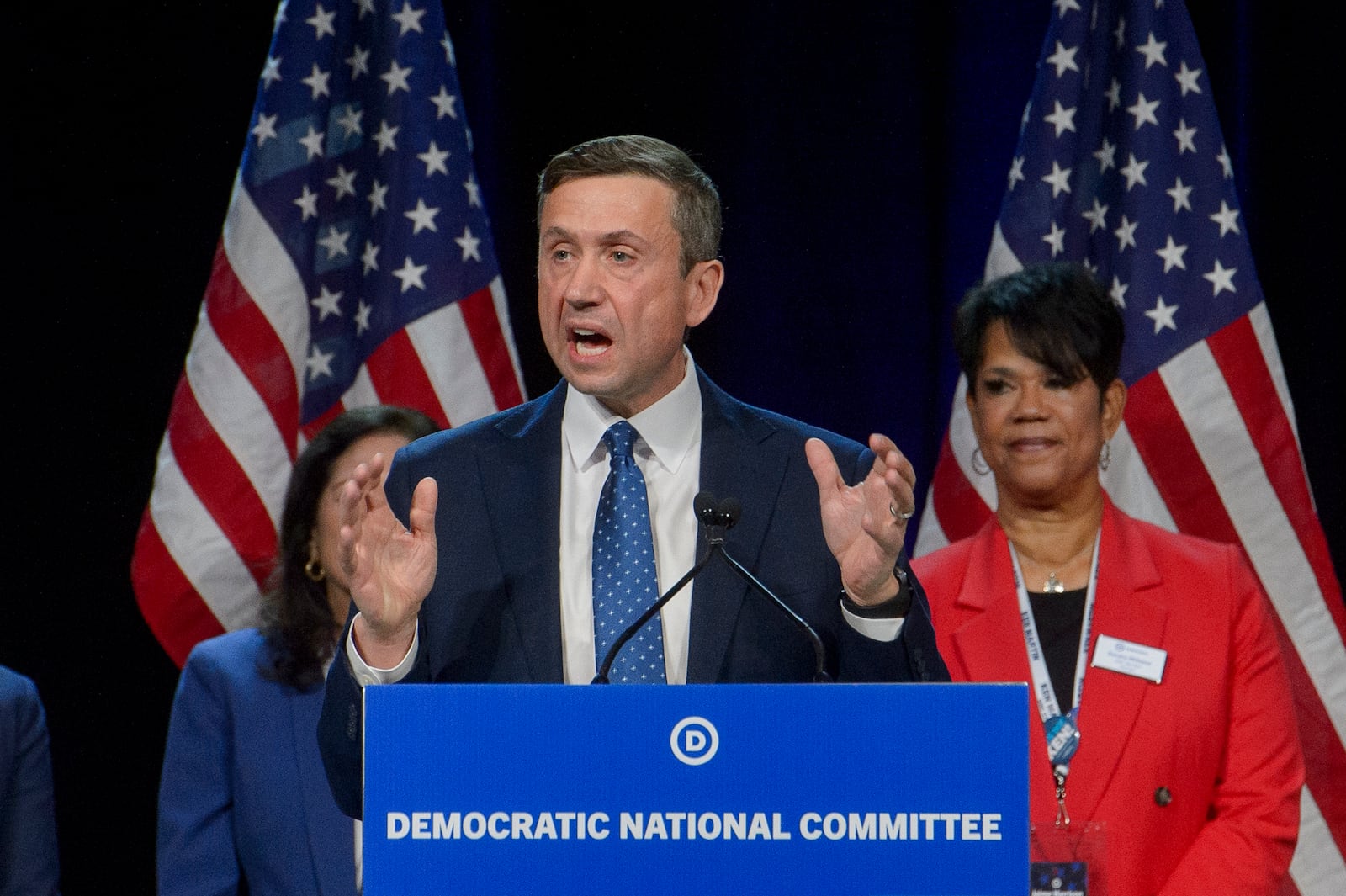 DNC chair candidate Ken Martin speaks at the Democratic National Committee Winter Meeting at the Gaylord National Resort and Convention Center in National Harbor, Md., Saturday, Feb. 1, 2025. (AP Photo/Rod Lamkey, Jr.)