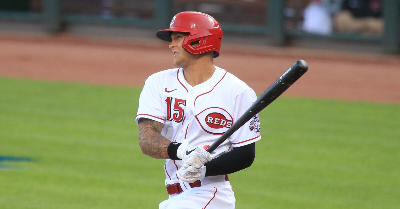 Nick Senzel, of the Reds, swings in the first inning against the Tigers on Opening Day on Friday, July 24, 2020, at Great American Ball Park in Cincinnati. David Jablonski/Staff