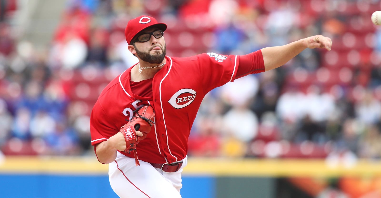 Reds starter Cody Reed pitches against the Cubs on Saturday, April 22, 2017, at Great American Ball Park in Cincinnati. David Jablonski/Staff