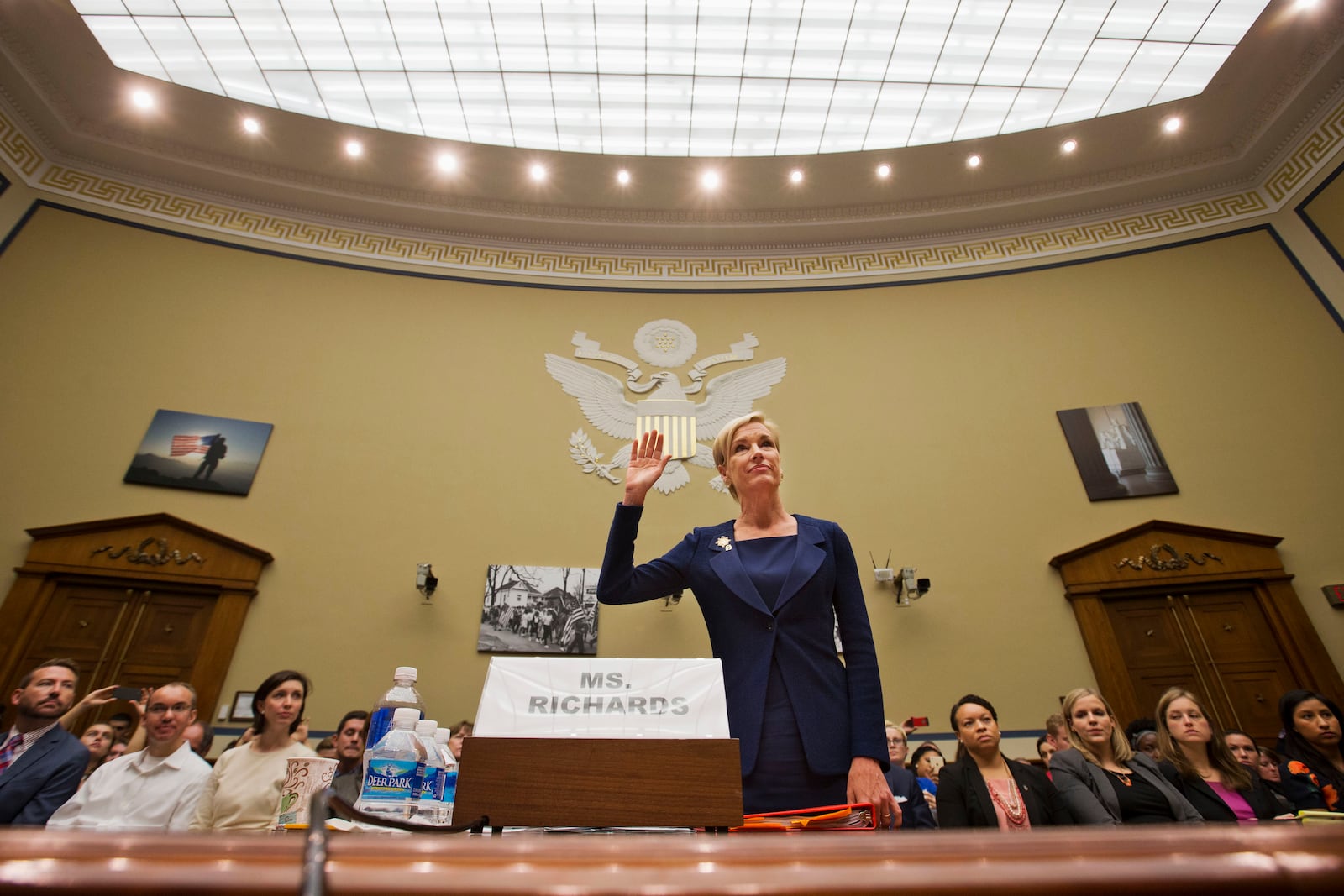 FILE - Planned Parenthood President Cecile Richards is sworn in on Capitol Hill in Washington, before testifying before the House Oversight and Government Reform Committee hearing on "Planned Parenthood's Taxpayer Funding," Sept. 29, 2015. (AP Photo/Jacquelyn Martin, File)