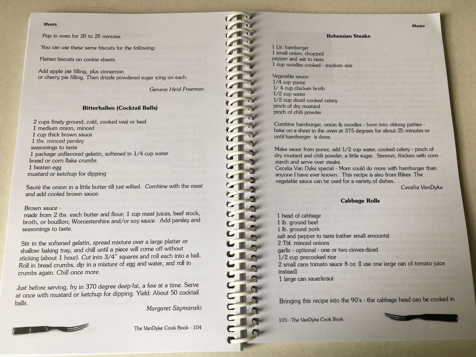 The 176-page cookbook is a trove of family recipes compiled by the VanDyke siblings and cousins. It begins with first-hand accounts of Frysinger’s grandparents, her father and aunts and uncles arriving to the United States at Ellis Island.