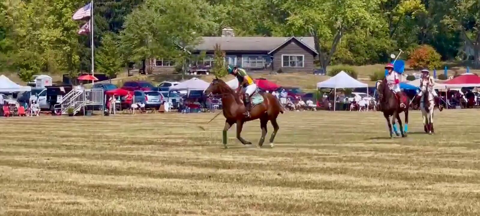 Springfield Polo Club member Adam Frantz during the 100th anniversary match, breaking away from the herd for Springfield in the first chukker. Contributed