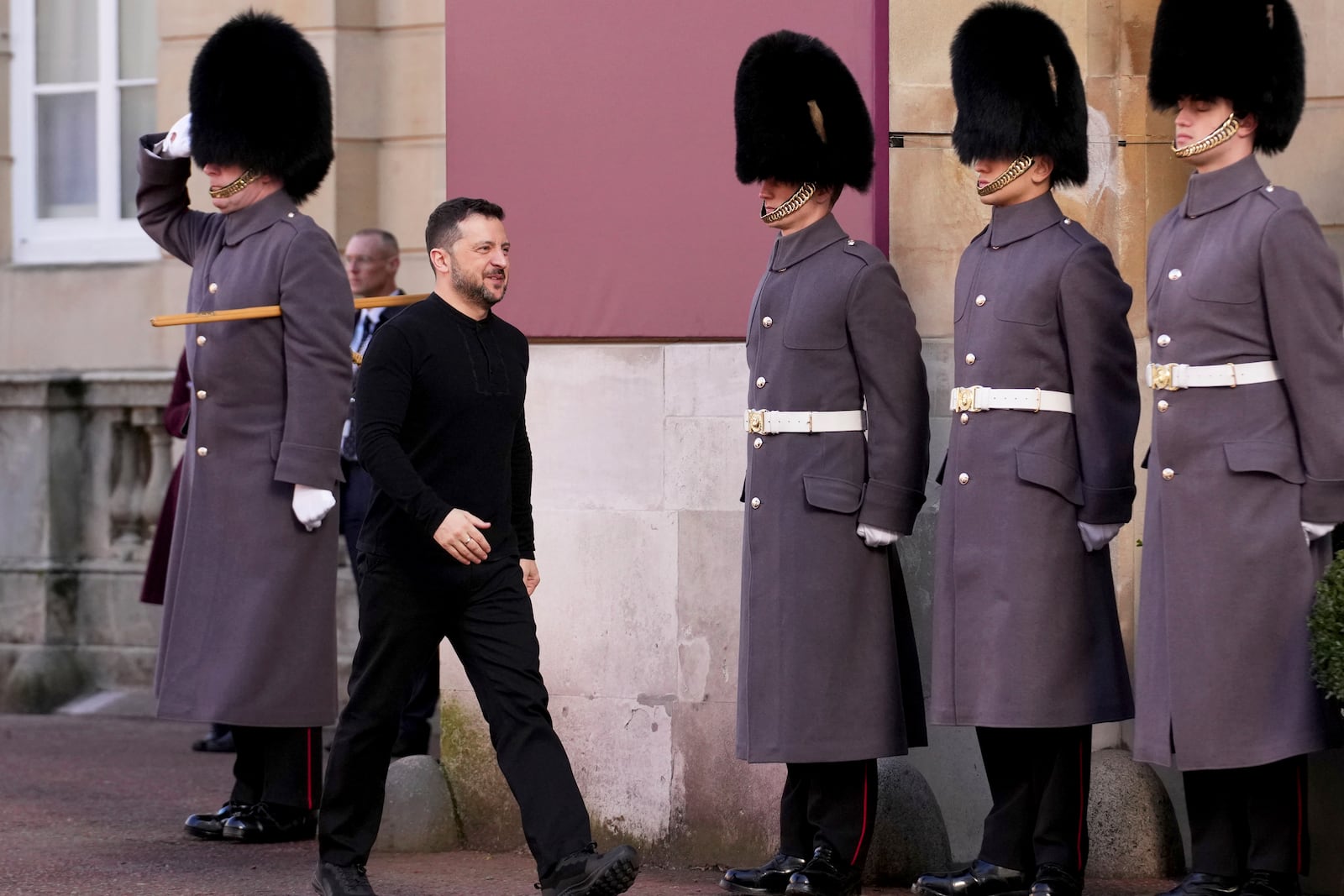 Ukraine's President Volodymyr Zelenskyy arrives for a summit on Ukraine at Lancaster House in London, Sunday, March 2, 2025. (AP Photo/Christophe Ena, Pool)