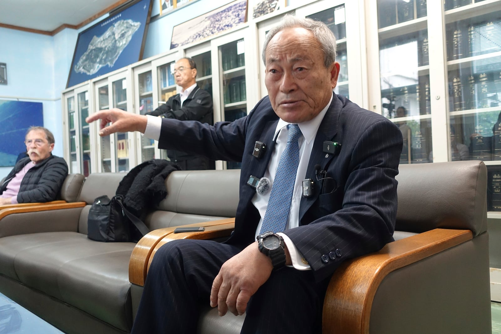 Yonaguni Mayor Kenichi Itokazu talks during an interview with the AP on Yonaguni, a tiny island on Japan’s western frontier, Friday, Feb. 14, 2025. (AP Photo/Mari Yamaguchi)