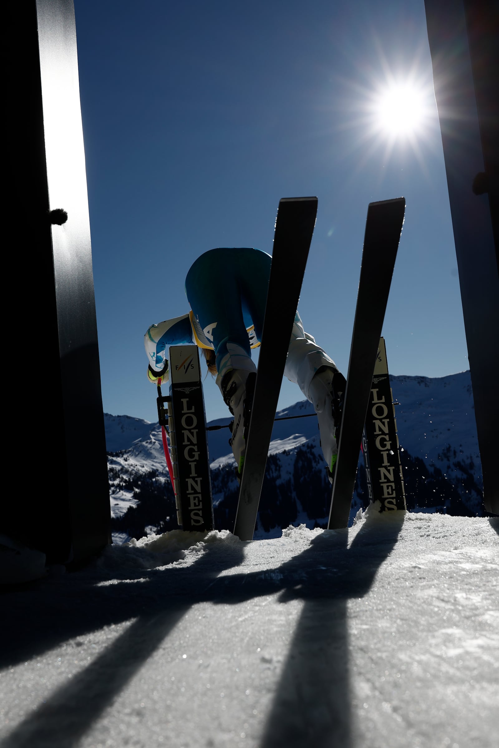 United States' Lindsey Vonn starts an alpine ski, women's World Championship downhill training, in Saalbach-Hinterglemm, Austria, Tuesday, Feb. 4, 2025. (AP Photo/Gabriele Facciotti)