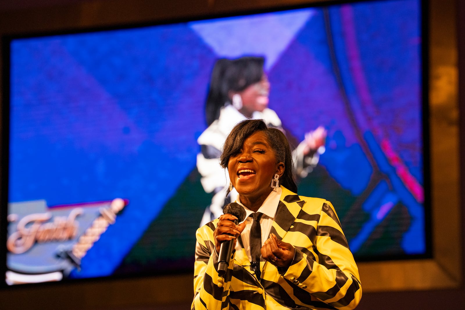 STOUT performs at the memorial service for singer and actress Angie Stone, Friday, March 14, 2025, in Austell. Ga. (AP Photo/Olivia Bowdoin)