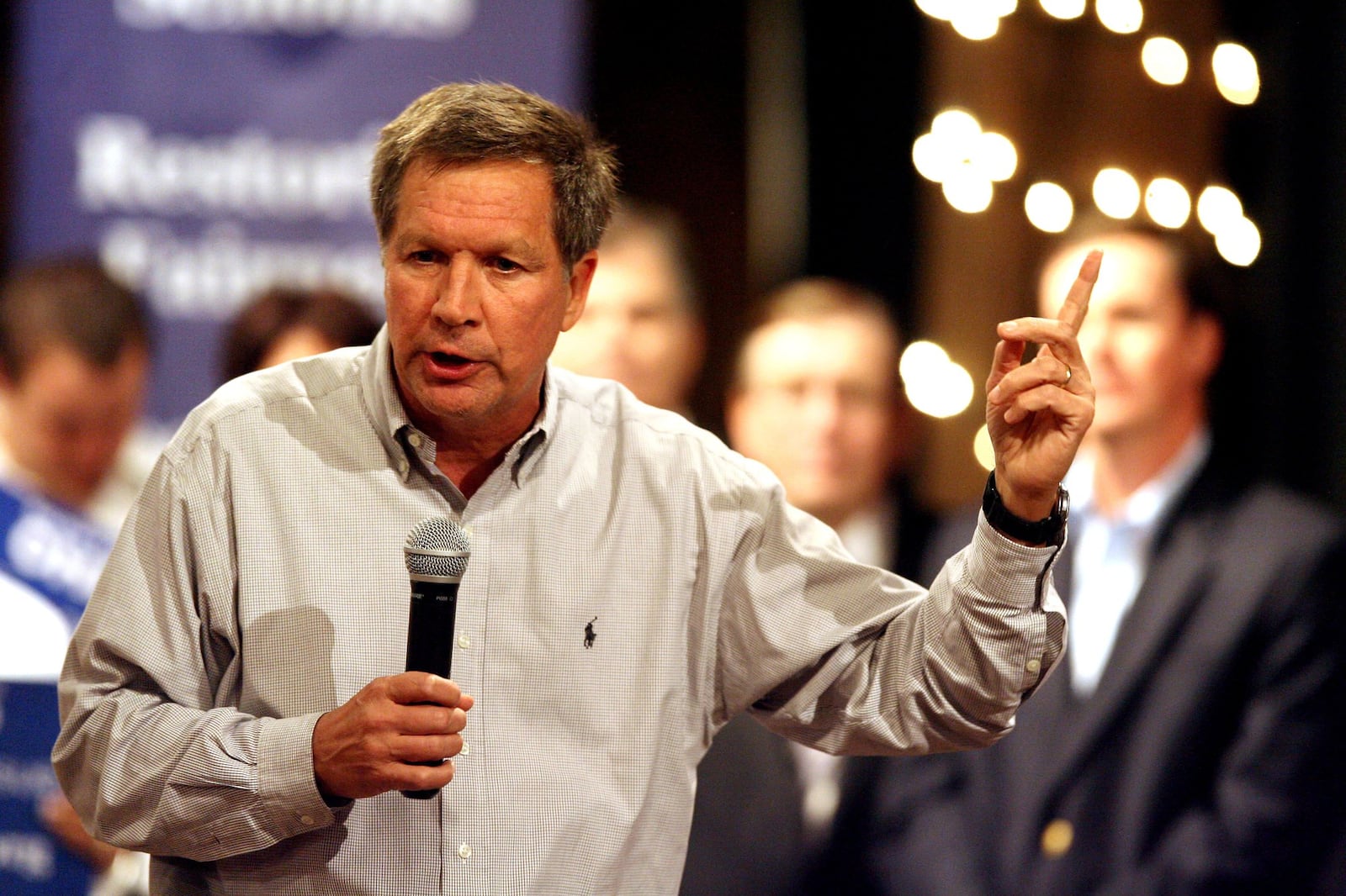 Gov. John Kasich headlined a rally at the Carriage Hill Barn in Liberty Twp. Monday night Nov. 7, 2011, in support of state issues 2 and 3. Those are the referenda on Senate Bill 5 and repealing the individual mandate in President Obamaís health care law. Staff photo by Nick Daggy