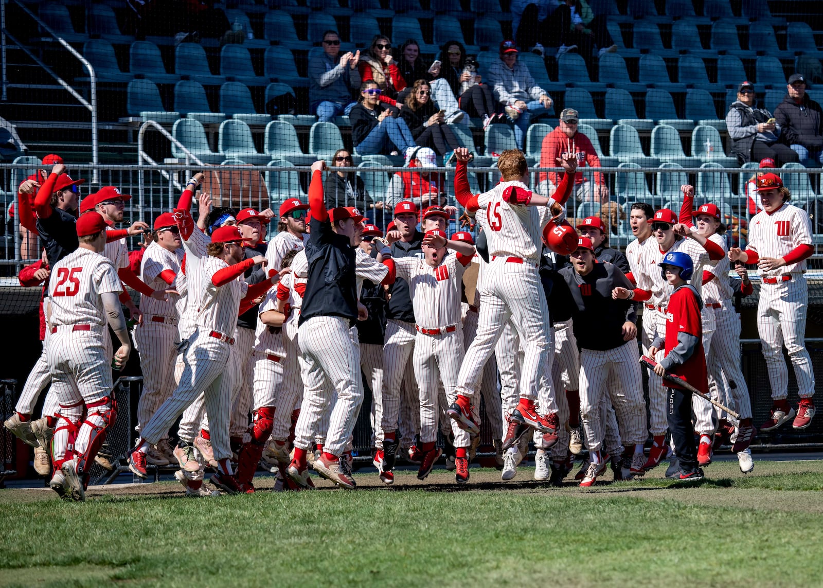 Wittenberg celebrates a home run by Conor O'Malley against Muskingum on March 16, 2024, in Springfield. Wittenberg photo