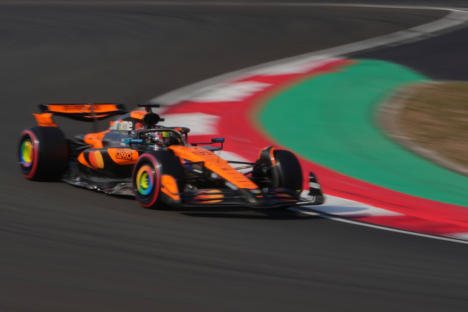 McLaren driver Oscar Piastri of Australia steers his car during qualifying session for the Chinese Formula One Grand Prix at the Shanghai International Circuit, Shanghai, Saturday, March 22, 2025. (AP Photo/Andy Wong)