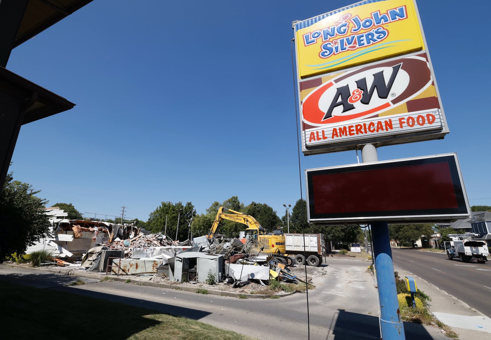 The Long John Silver’s/A&W Root Beer restaurant on Limestone Street just north of downtown Springfield closed in September 2024. Crews demolished and rebuilt the store. BILL LACKEY / STAFF