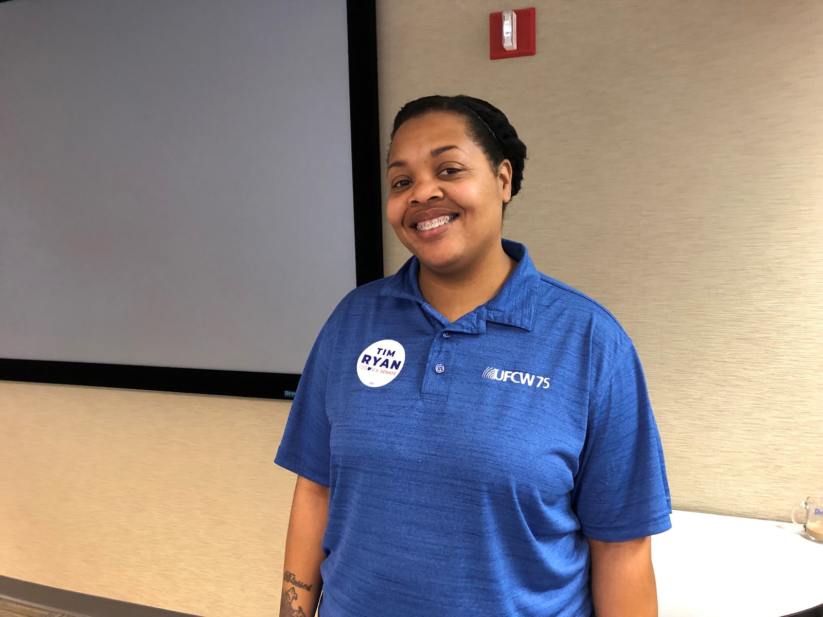 Vashyra Cannon, a member of the United Food and Commercial Workers Local 75, attended a roundtable on May 4, 2022 with U.S. Senate candidate U.S. Rep. Tim Ryan, D-Howland Twp.