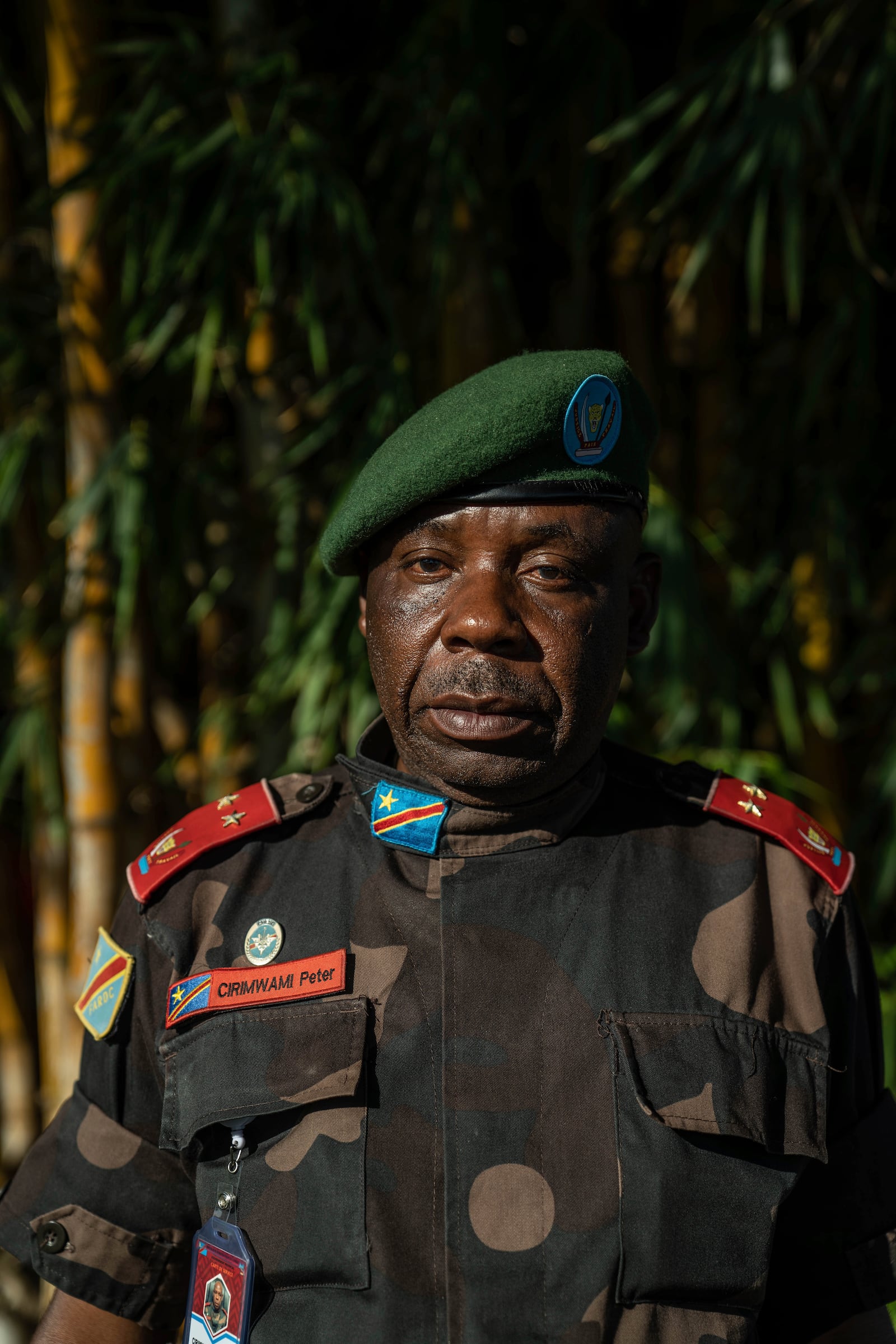 FARDC Major General Peter Cirimwami, governor of the province of Nord-Kivu, photographed at a news conference in Goma, Democratic Republic of the Congo in May 2024, has died from injuries sustained in fighting on the front line as M23 rebels close in on Goma. (AP Photo/Moses Sawasawa)