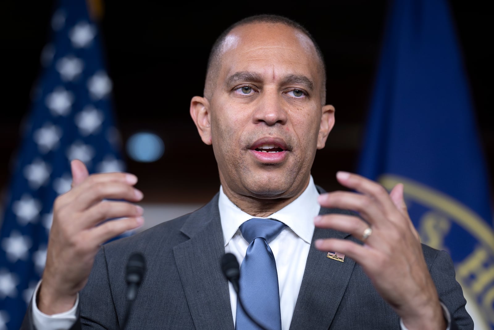 House Minority Leader Hakeem Jeffries, D-N.Y., speaks during a news conference at the Capitol in Washington, Friday, Nov. 15, 2024. (AP Photo/J. Scott Applewhite)