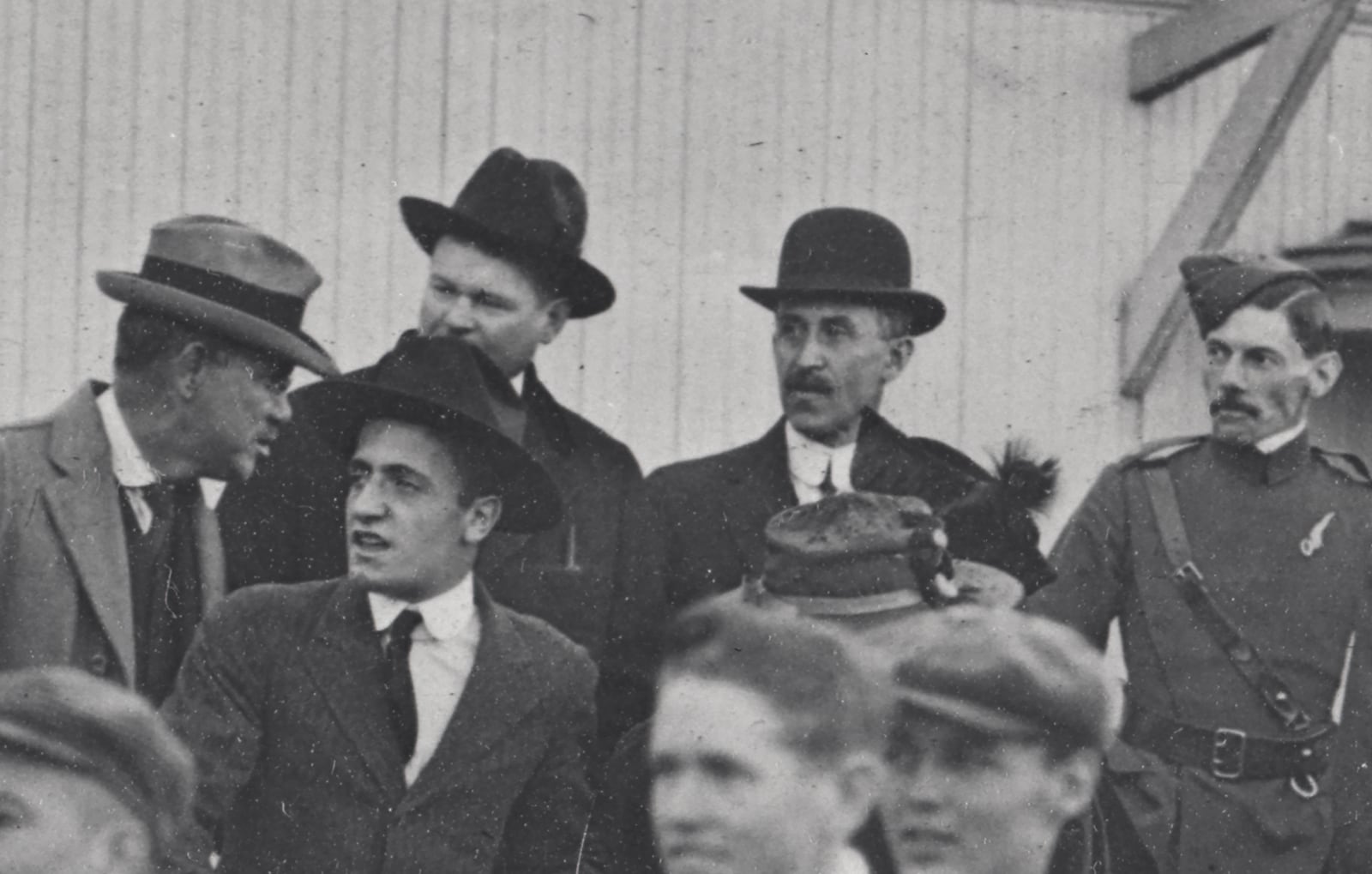 Ohio Field Crowd, including Thomas French, Orville Wright, William Oxley Thompson and others, 1916. Photograph provided by The Ohio State University Archives