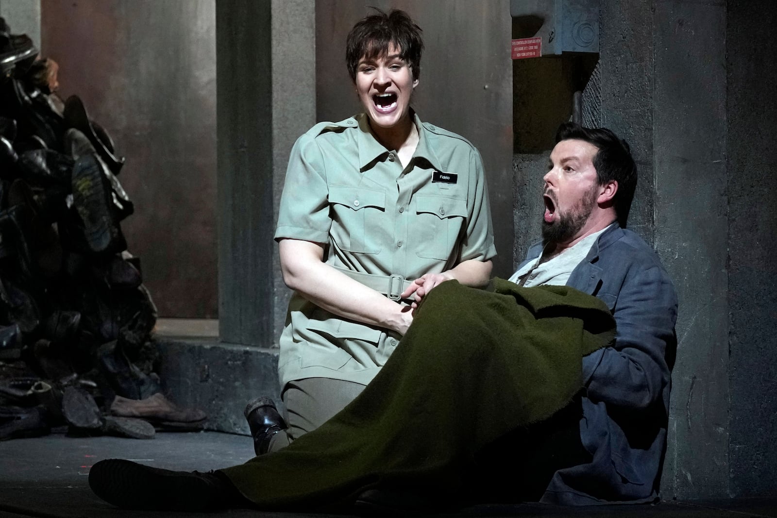 Soprano Lise Davidsen, as Leonore, and tenor David Butt Philip, as Florestan, her husband, perform during a dress rehearsal of Beethoven's "Fidelio," at New York's Metropolitan Opera, Friday, Feb. 28, 2025. (AP Photo/Richard Drew)